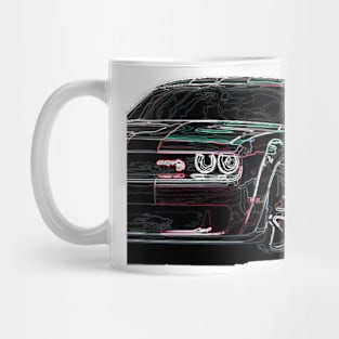 Neon Blaze: Black Dodge Challenger Fiery Front Half Body High NEON Effect Design Mug